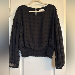ee:some size large super cute top! Sheer sleeves! Worn once!!!!!